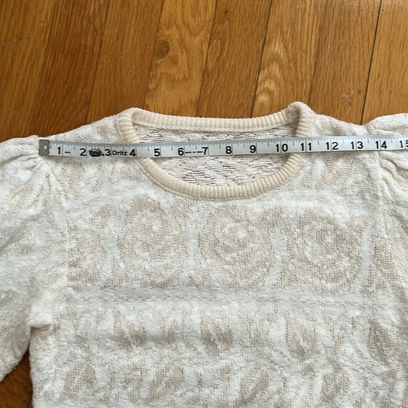 80s Vintage Cream & White Rose Pattern Puff Shoulder Pullover Sweater XS Sm - Picture 5 of 13